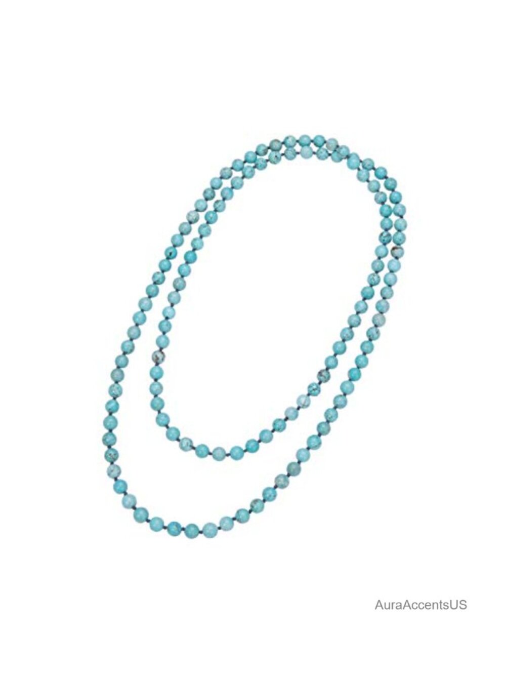 Natural Turquoise Beaded Necklace 47.5" Wrap Bracelet Handmade Boho